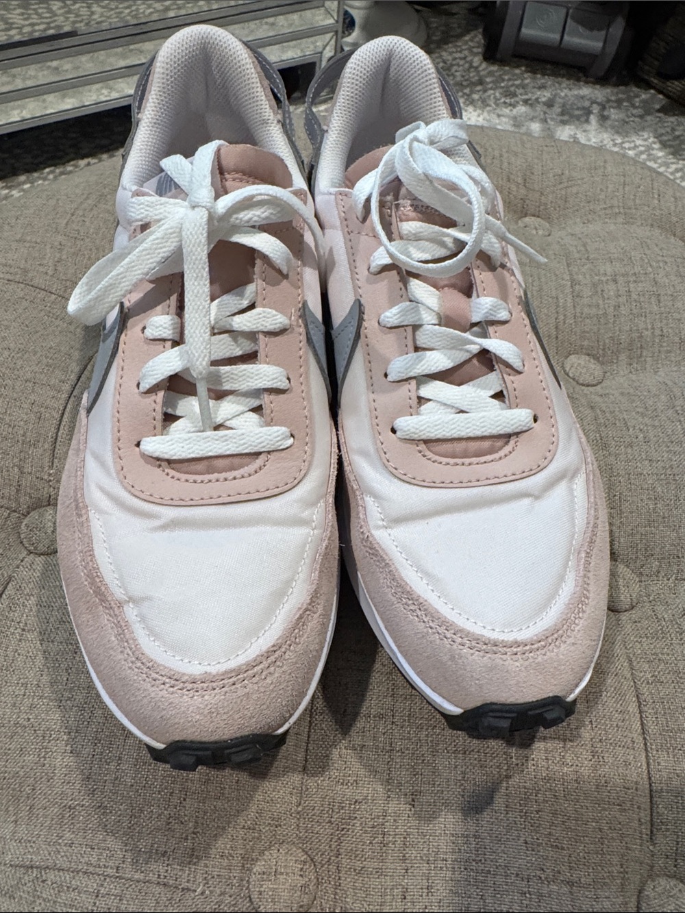 Nike Women's Pink and White Retro Runner Sneakers
